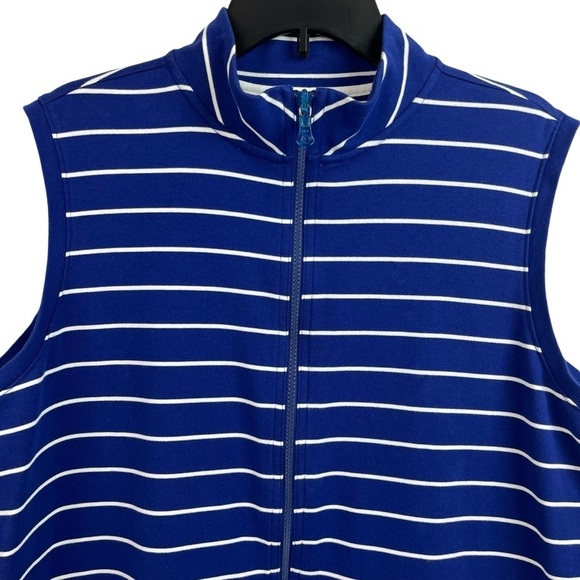 Liz Claiborne Womens Vest Stretch Blue White Stripe Pockets 2X - Picture 2 of 11